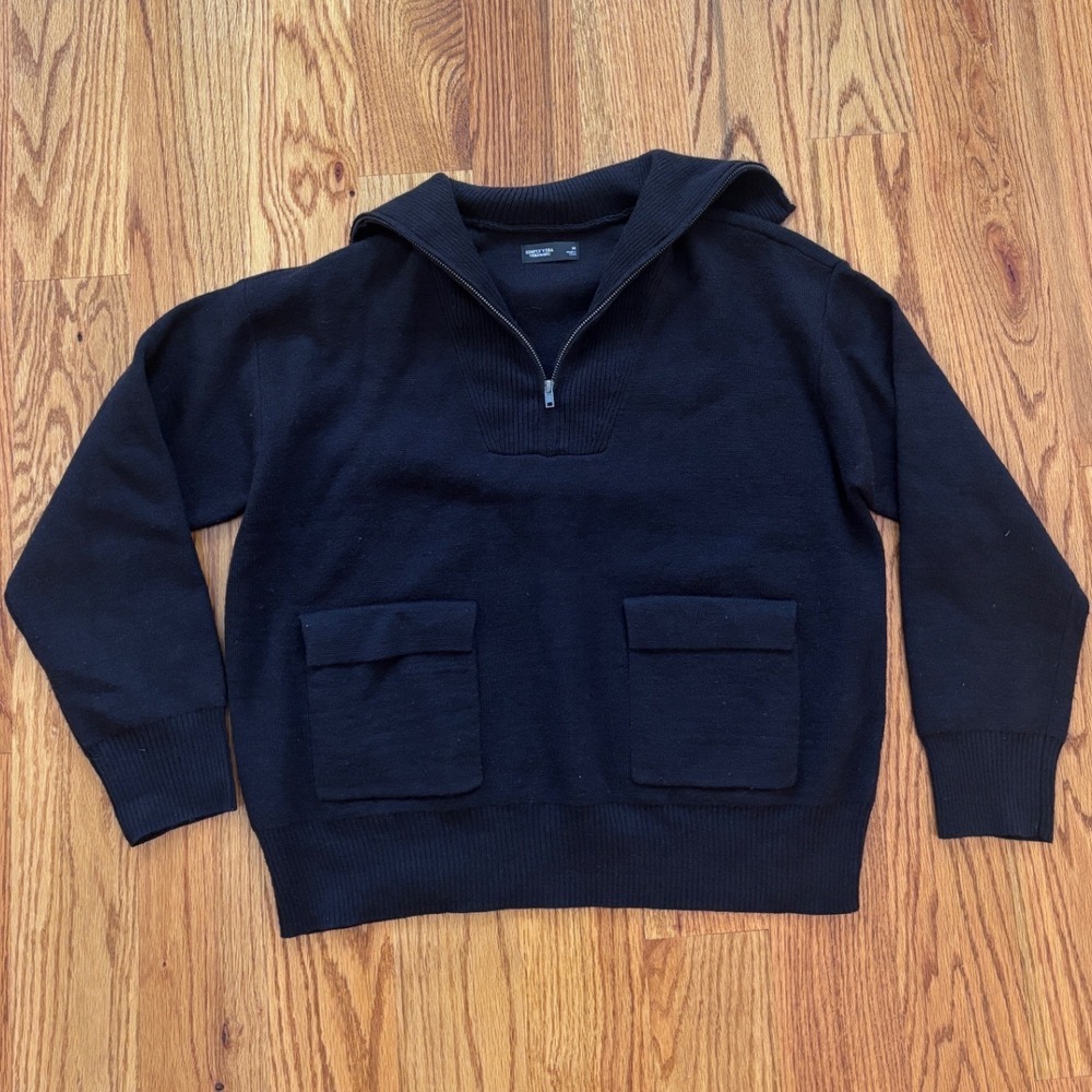Simply Vera Vera Wang Black Quarter Zip Sweater Ribbed Collar Womens Medium